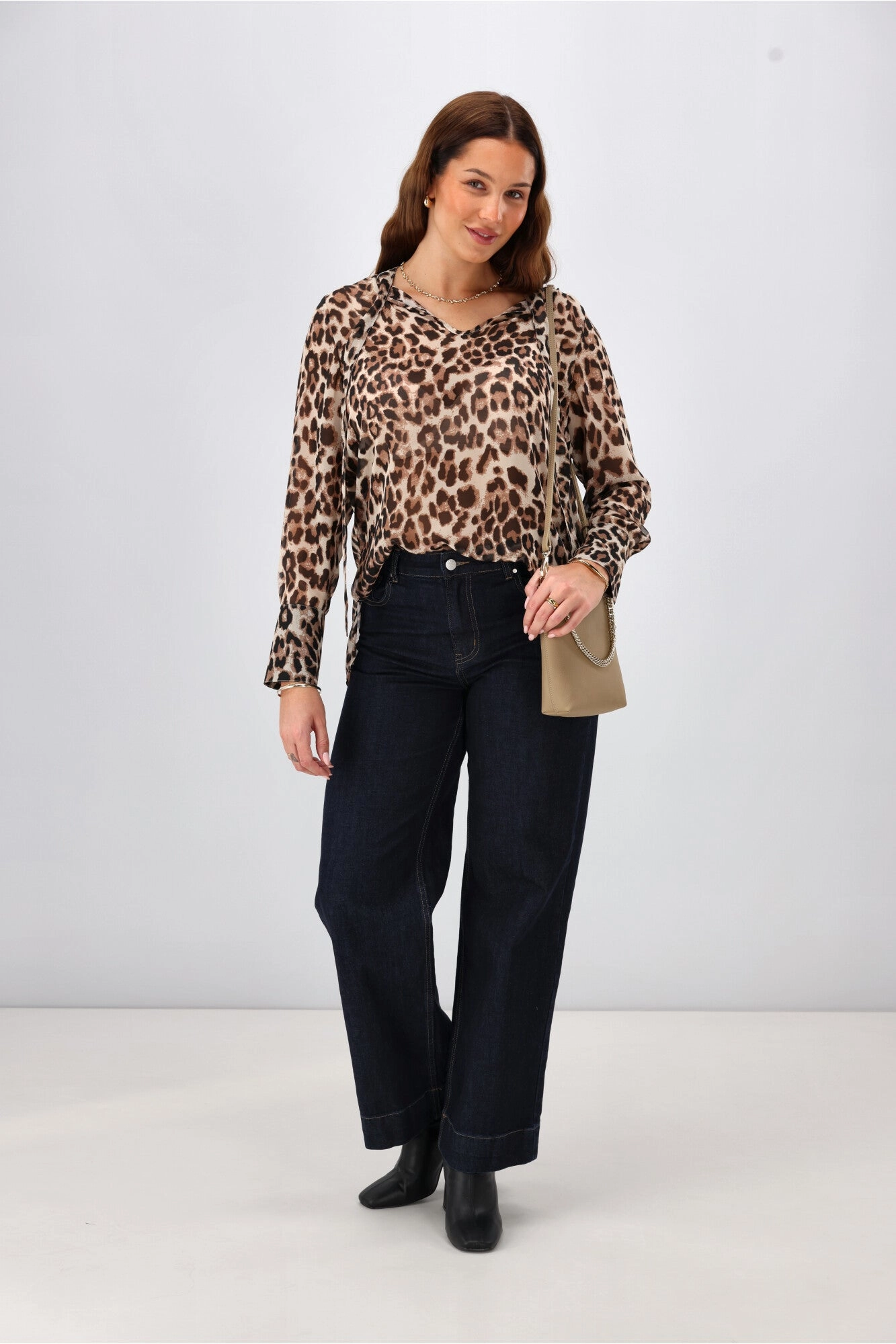 Gloss the Label Cecelia Chiffon Neck Tie Blouse Animal Print