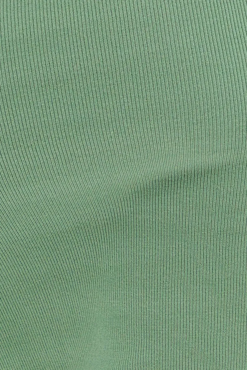 Green Knit Dress Sleeveless Midi Contrast Bind