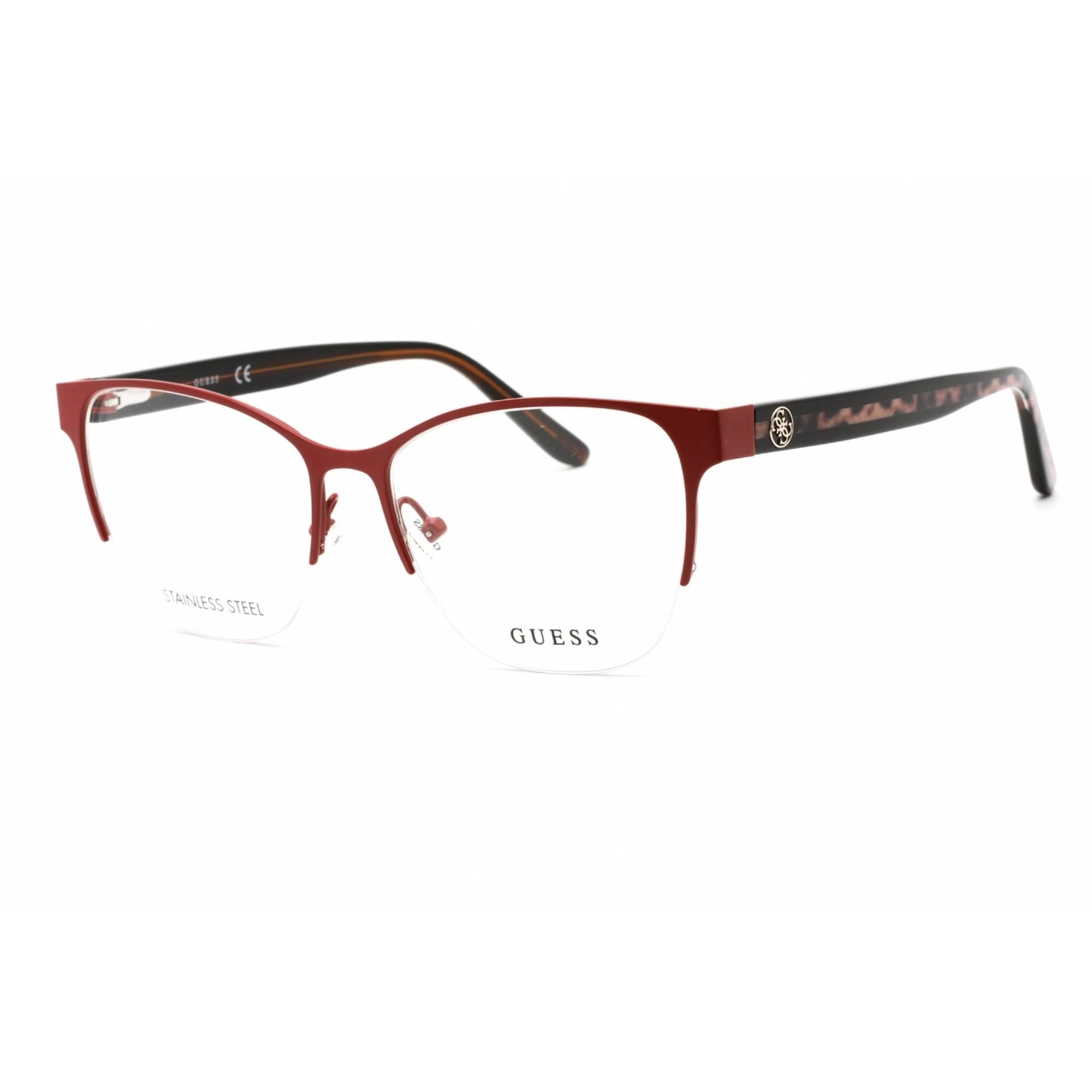 Guess Women's Eyeglasses - Half Rim Matte Bordeaux Metal Cat Eye Frame | GU2873 070