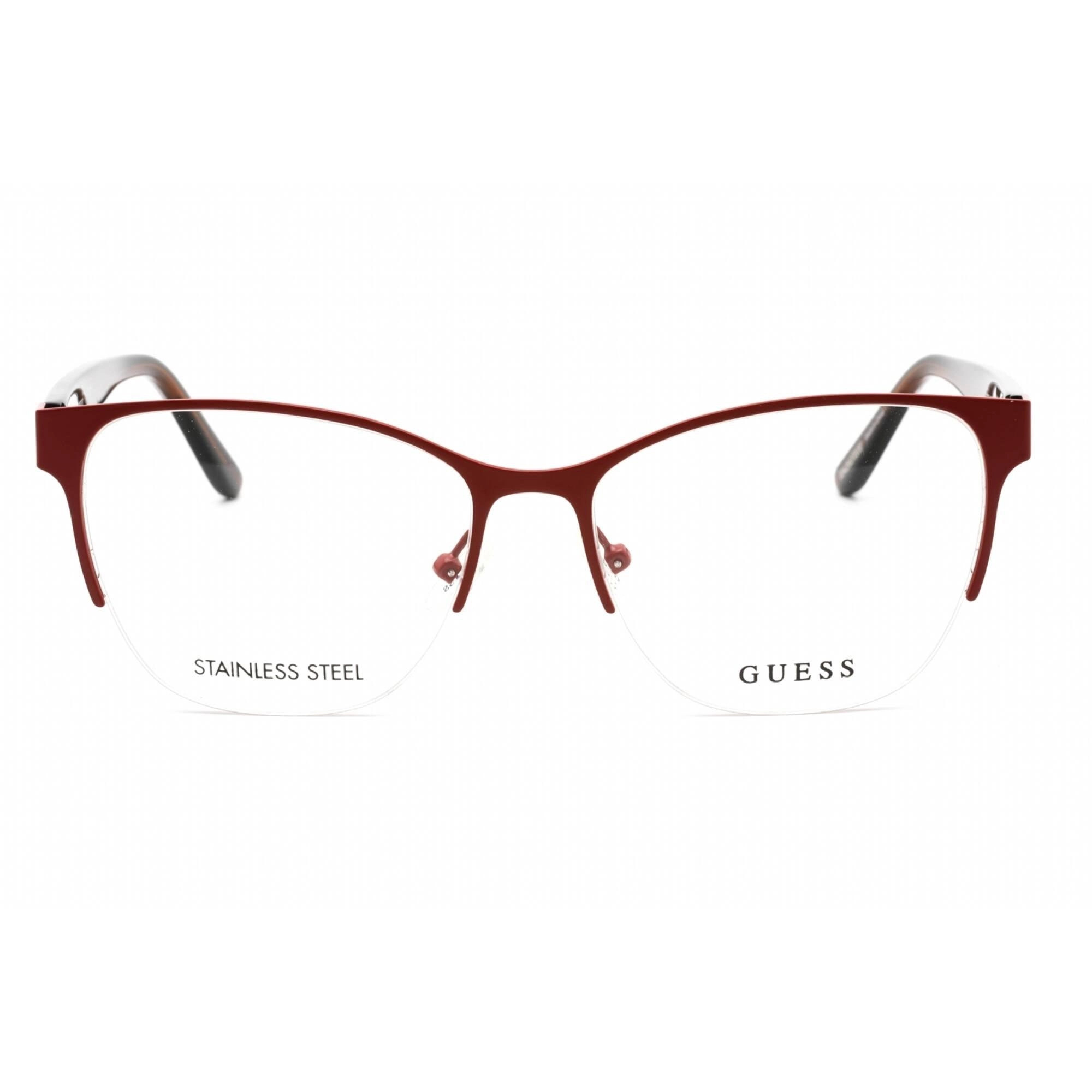 Guess Women's Eyeglasses - Half Rim Matte Bordeaux Metal Cat Eye Frame | GU2873 070
