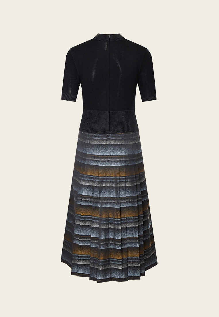 High-neck Wool Knit Ombré Dress
