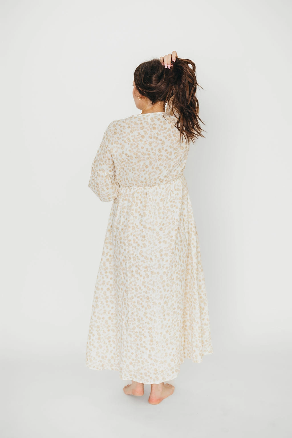 Hunter 100% Cotton Gauze Midi Dress in Natural/Fawn Floral - Bump Friendly