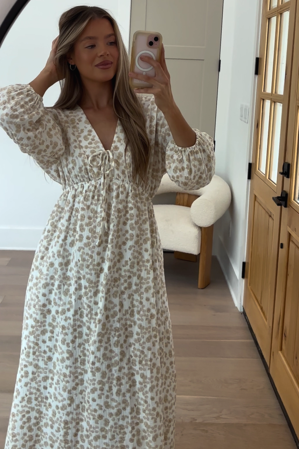 Hunter 100% Cotton Gauze Midi Dress in Natural/Fawn Floral - Bump Friendly