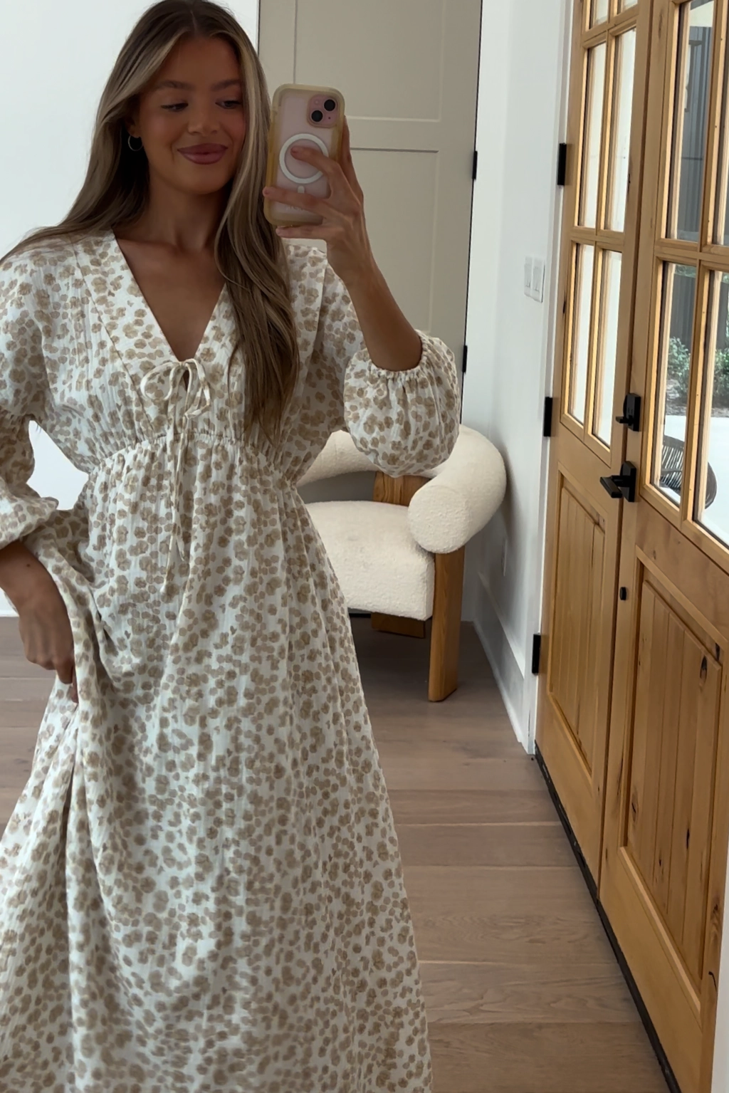 Hunter 100% Cotton Gauze Midi Dress in Natural/Fawn Floral - Bump Friendly