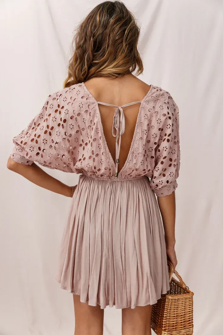 Indi Broderie Anglaise Swing Dress Mocha