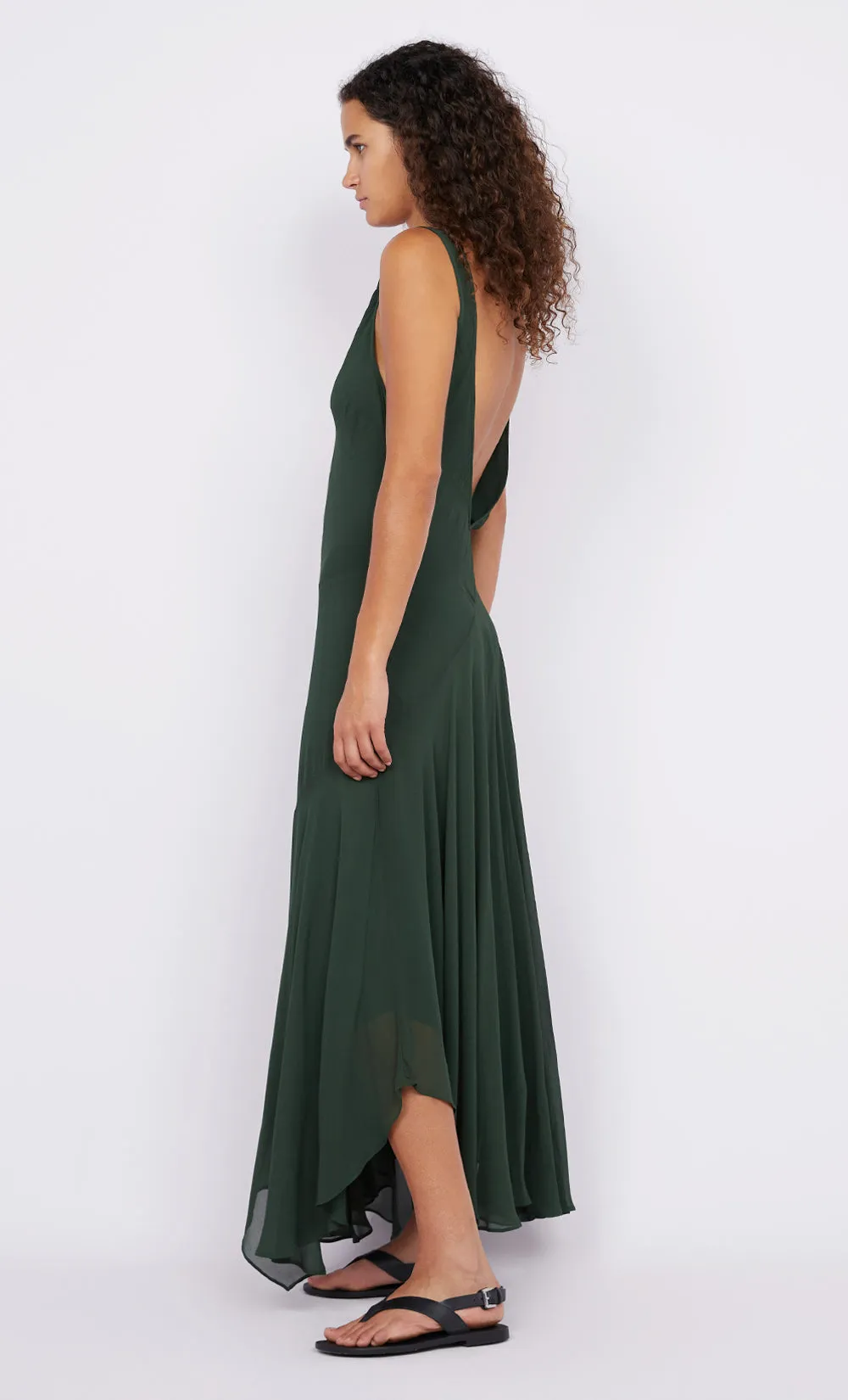 ISOLDE V NECK DRESS - BOTTLE GREEN