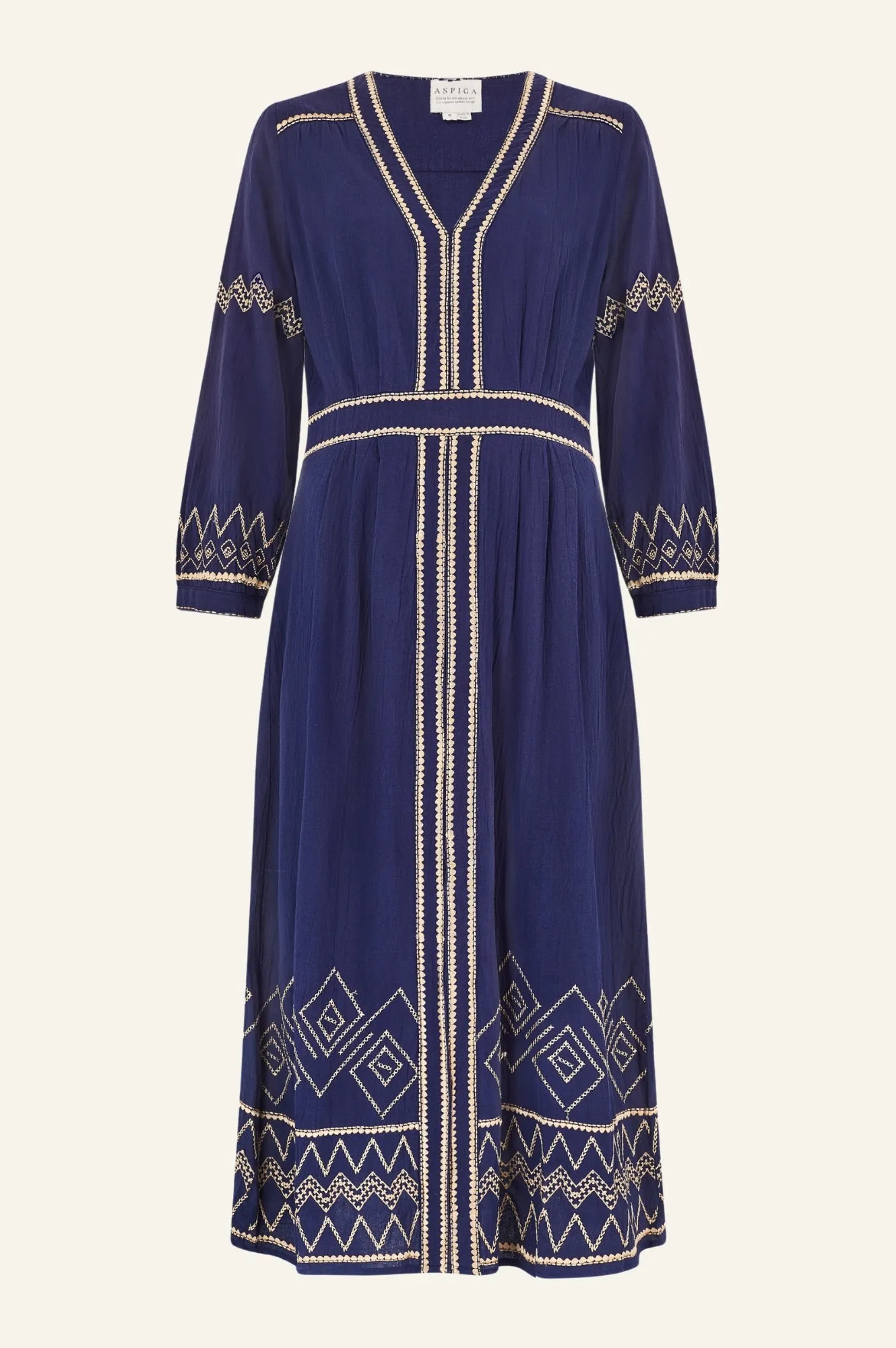 Jamila Embroidered Dress | Navy/Gold