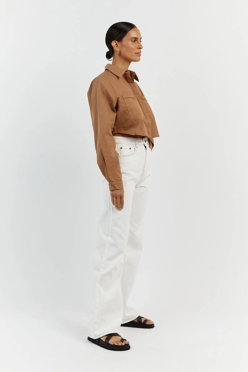 JORDY TAN COTTON CROPPED SHIRT