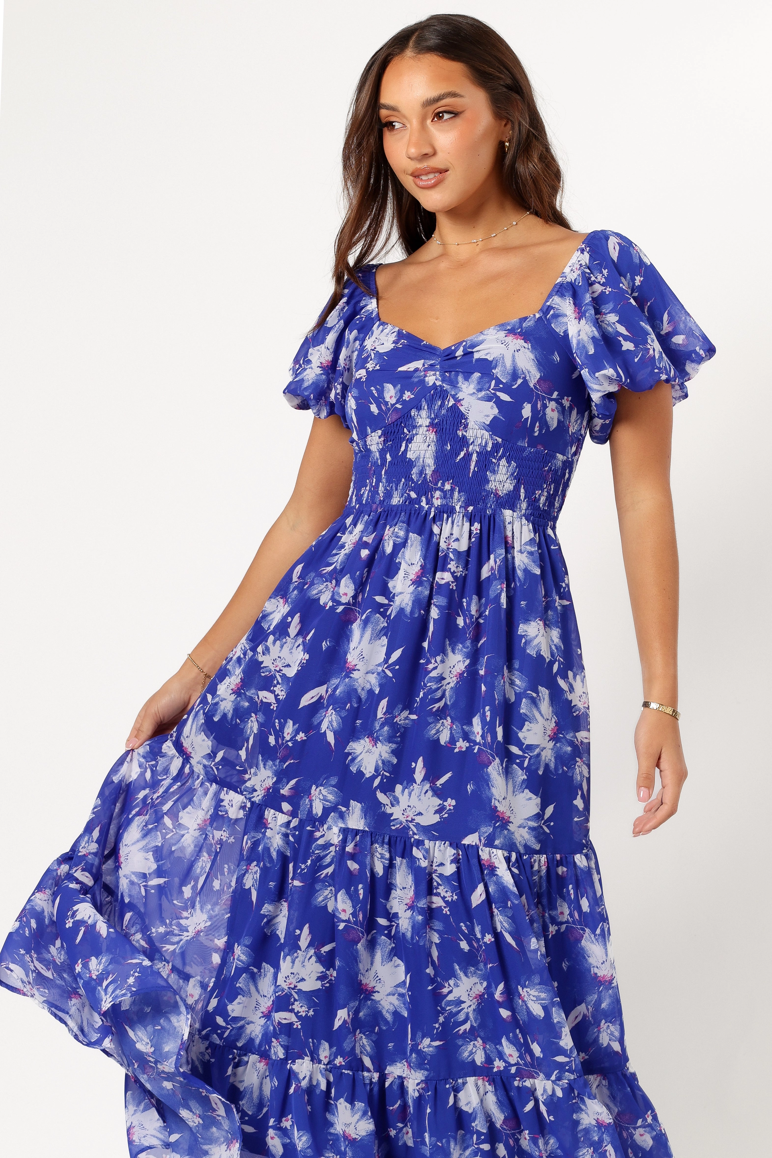 June Short Sleeve Maxi Dress - Bright Blue