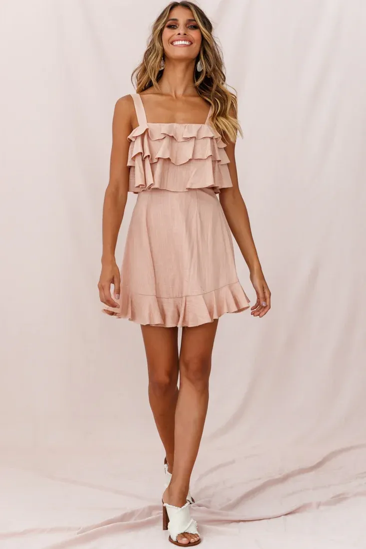 Lucille Tiered Ruffle A-Line Dress Mocha