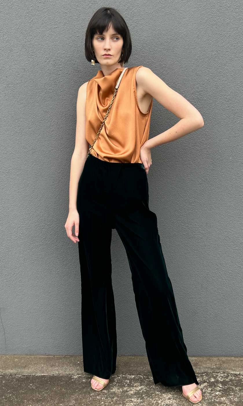 Marella Velvet Wide Leg Trouser - Emerald Green