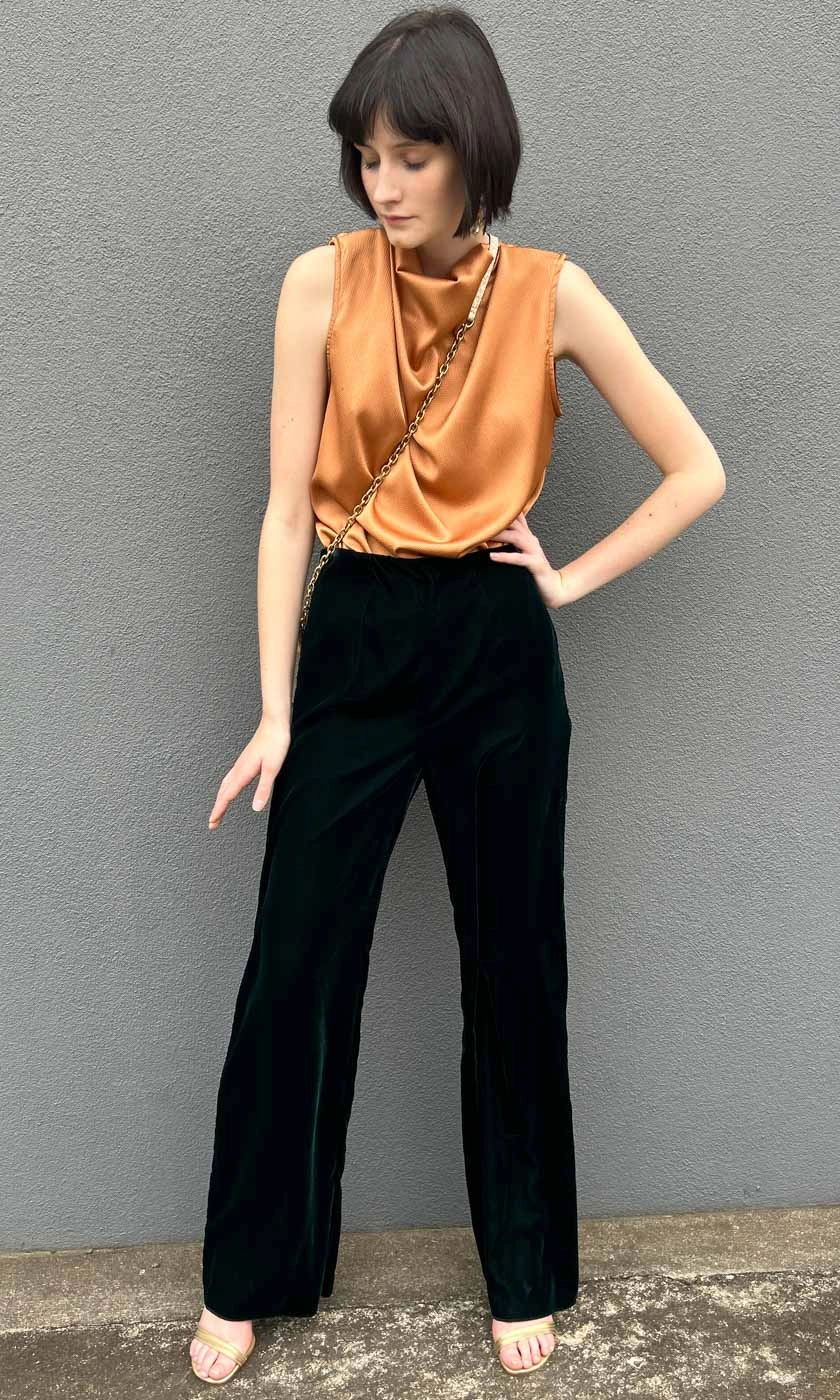 Marella Velvet Wide Leg Trouser - Emerald Green