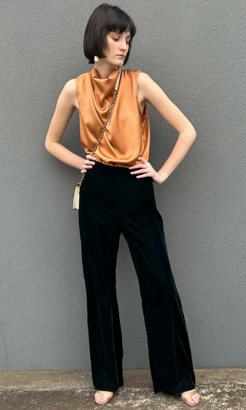 Marella Velvet Wide Leg Trouser - Emerald Green