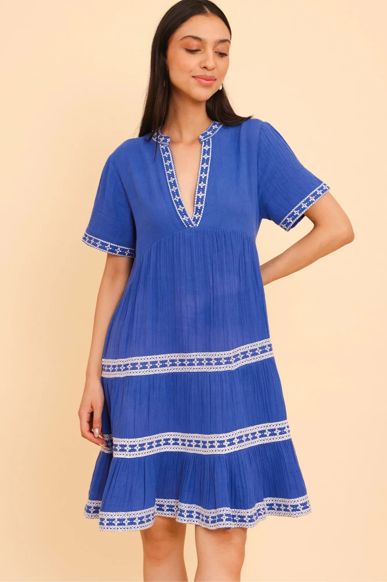 Meredith Organic Cotton Dress | Dazzling Blue/White