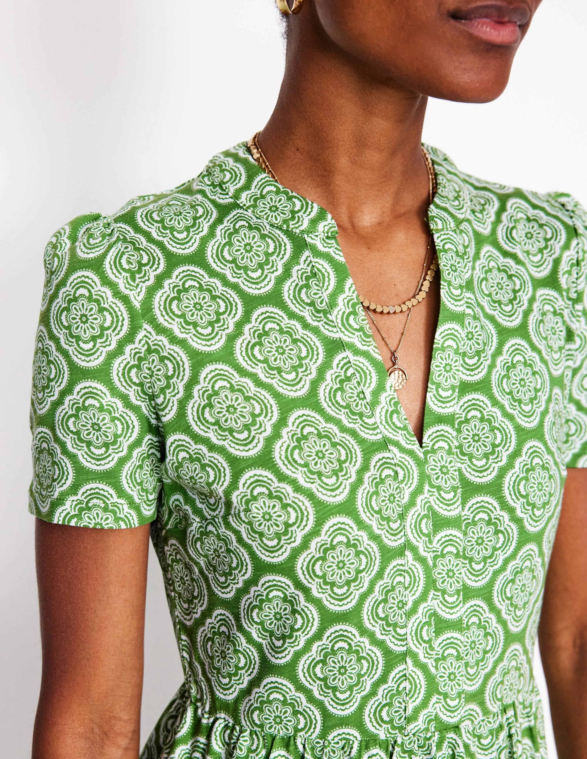 Naomi Short Sleeve Dress-Paradise Green. Botanic Blush