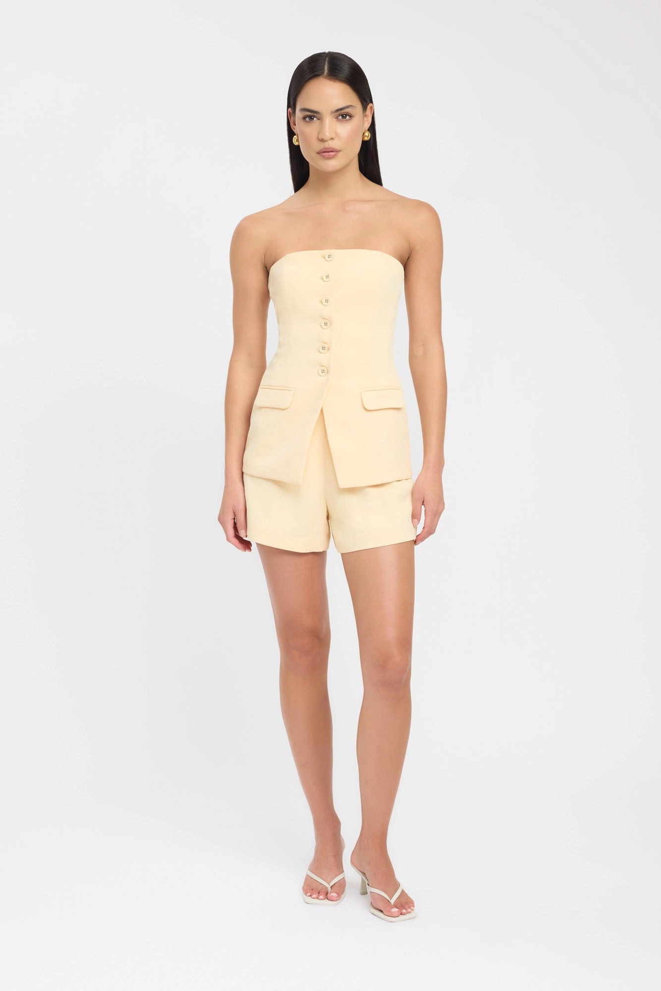 Oyster Strapless Button Top