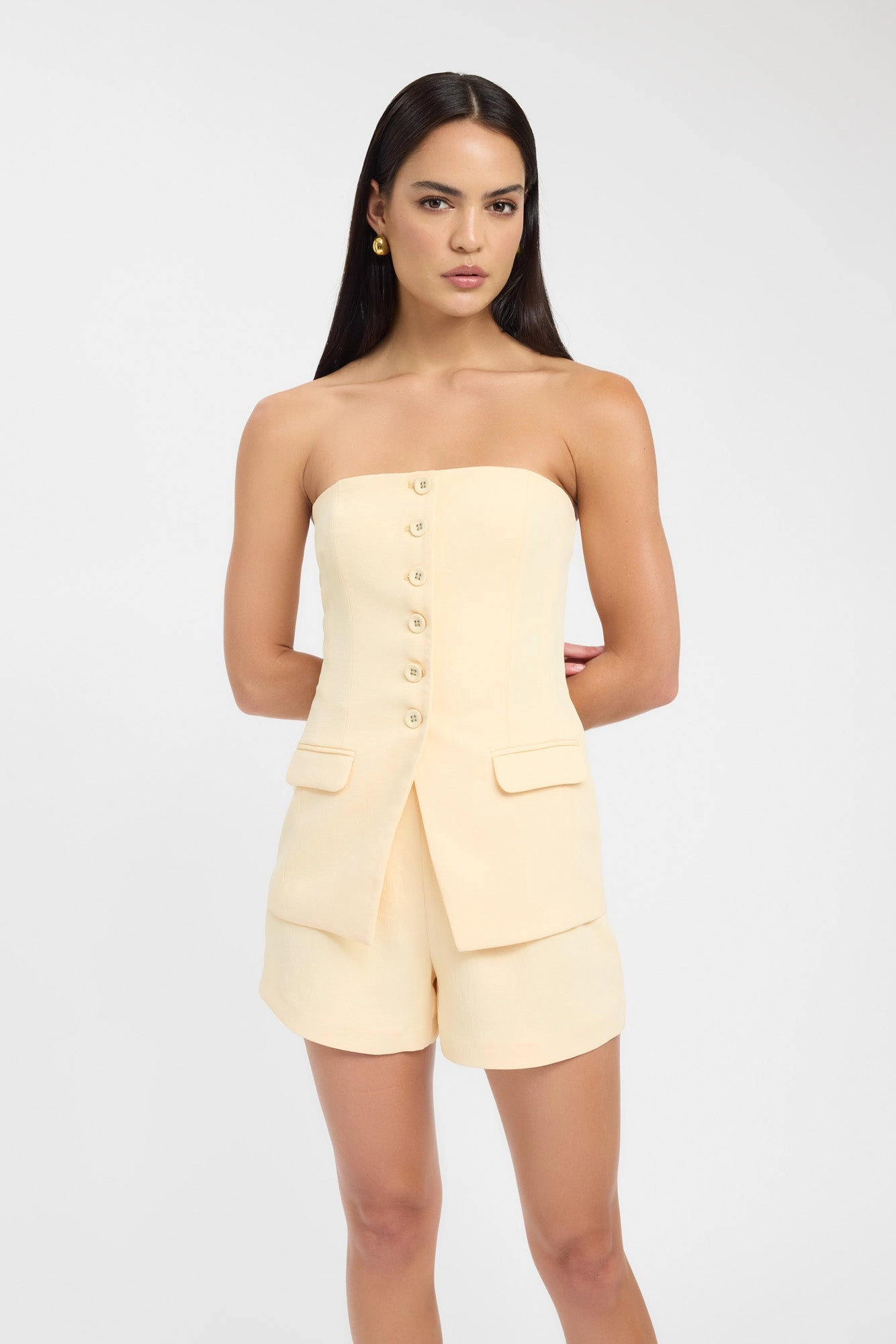 Oyster Strapless Button Top