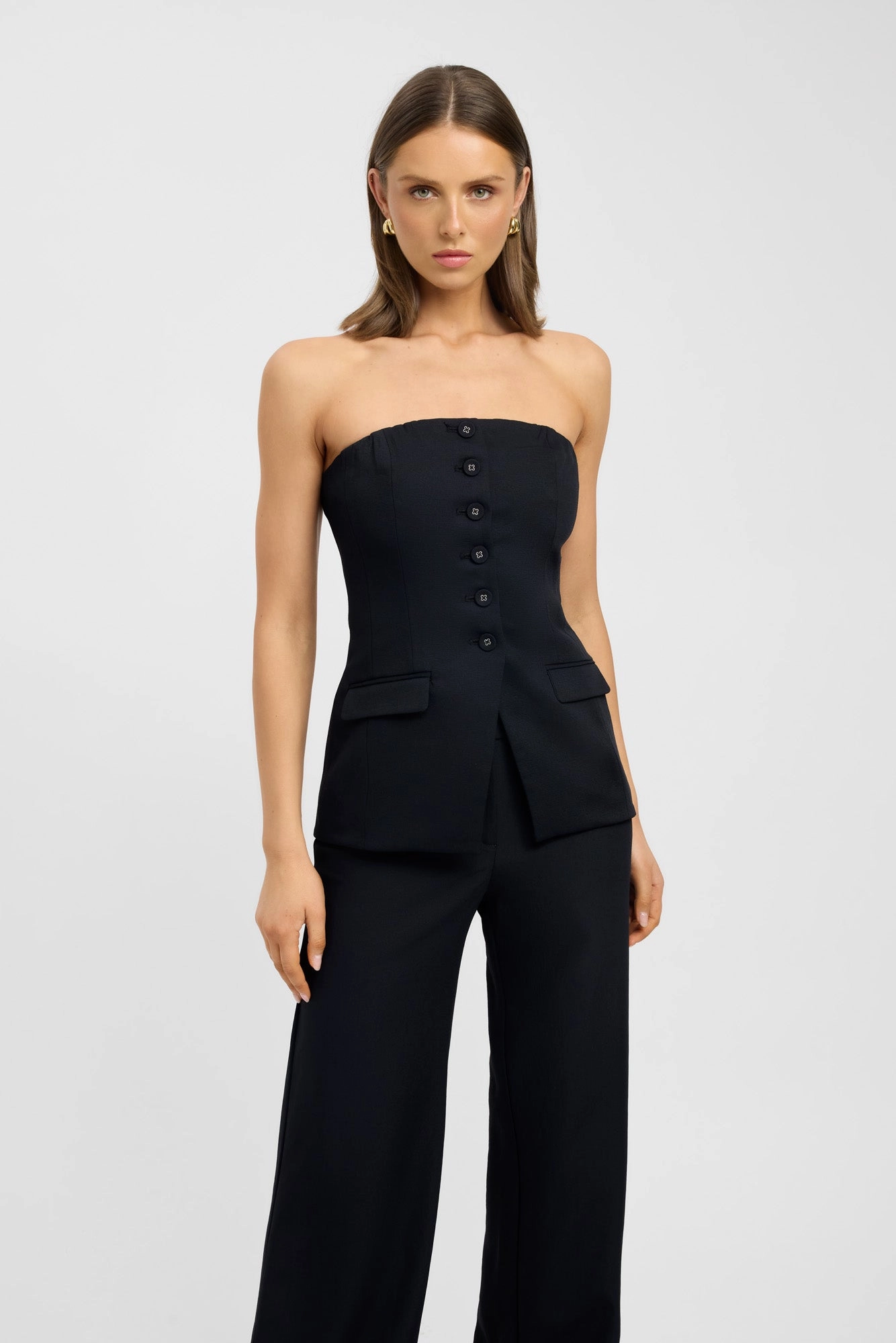 Oyster Strapless Button Top