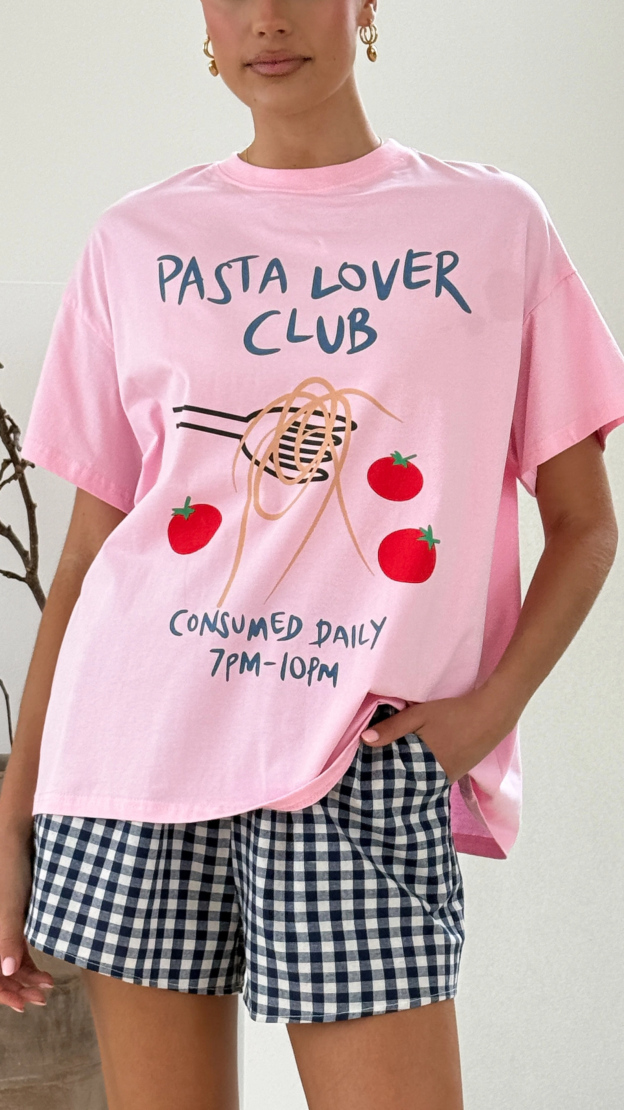 Pasta Lover Top and Shorts Set - Pink/Blue