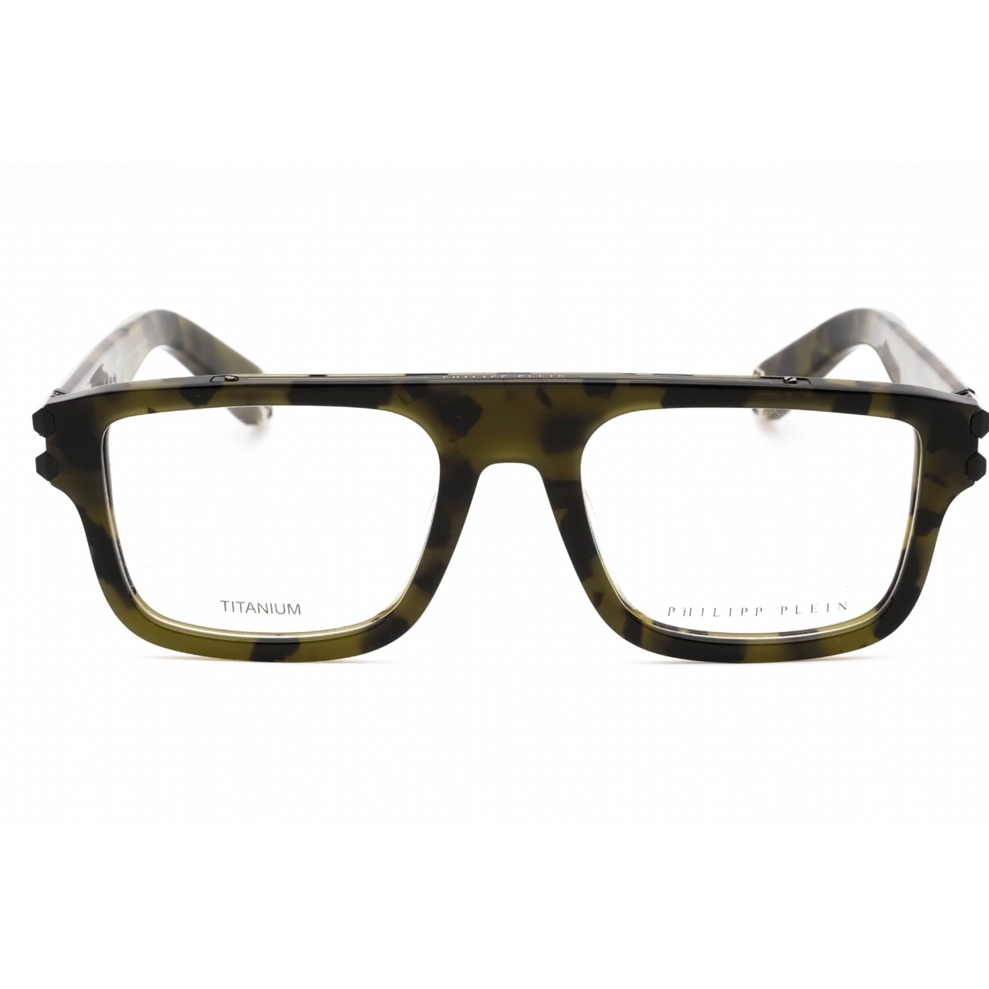 Philipp Plein Men's Eyeglasses - Shiny Green Havana Rectangular Frame | VPP021M 092I