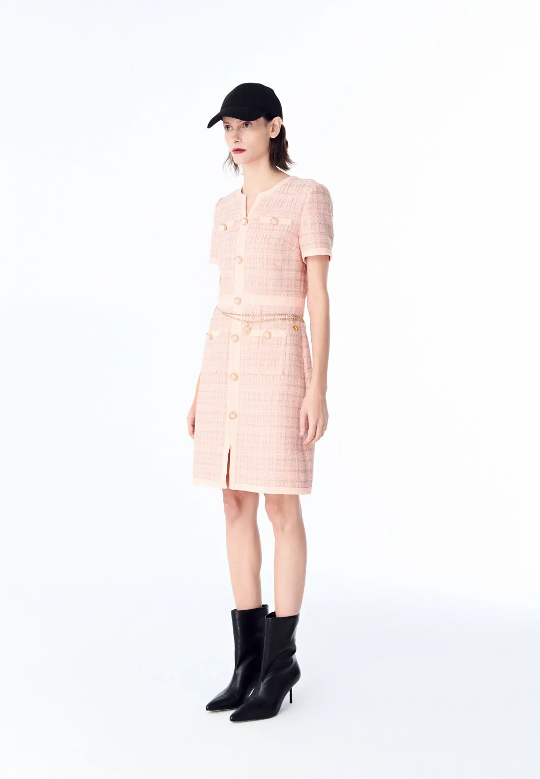Pink Signature Short-sleeved Tweed Dress
