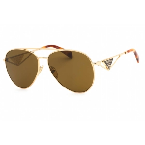 Prada Women's Sunglasses - Gold Aviator Shape Frame Dark Brown Lens | 0PR 73ZS 5AK01T