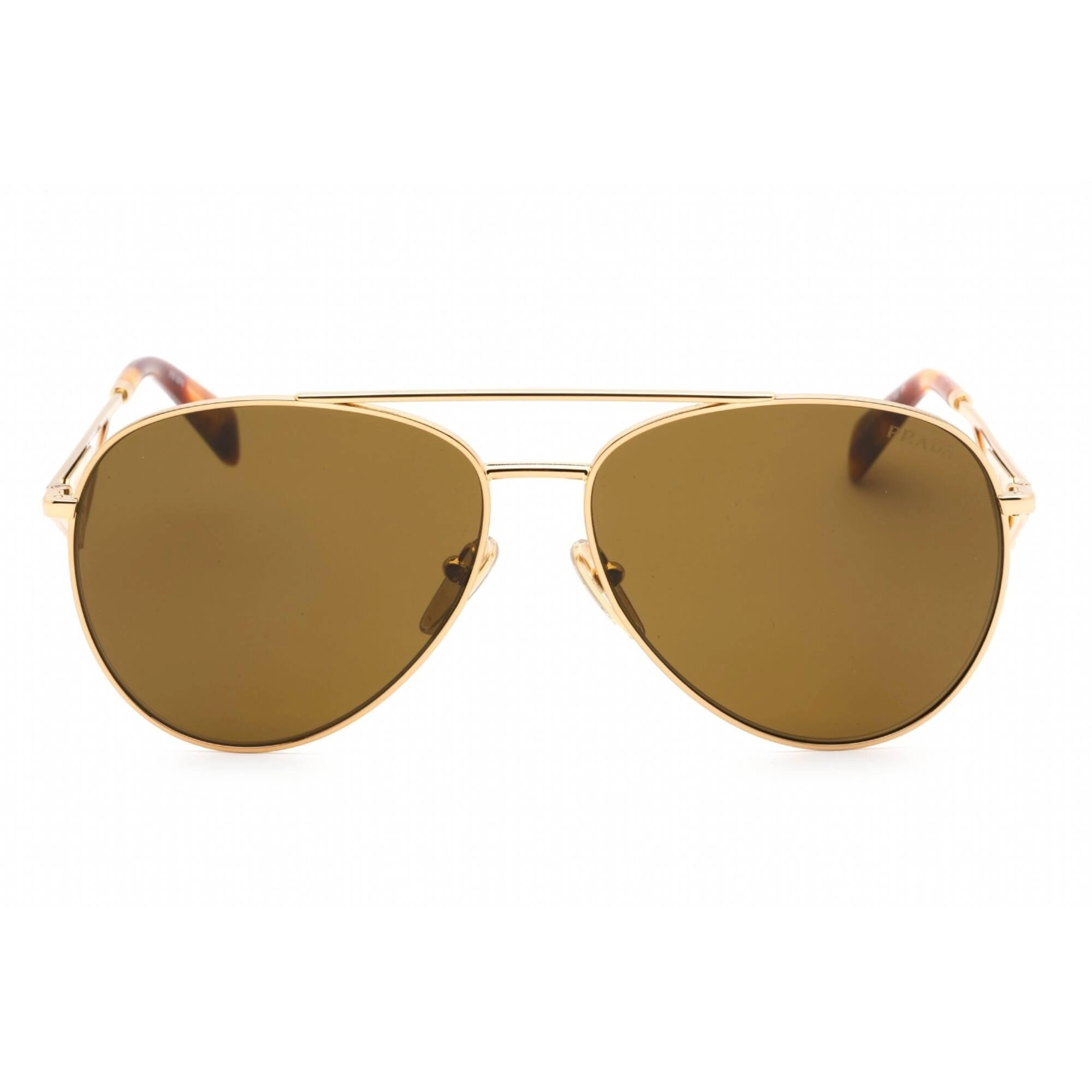 Prada Women's Sunglasses - Gold Aviator Shape Frame Dark Brown Lens | 0PR 73ZS 5AK01T