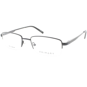 Primary Men's Eyeglasses - Demo Lens Titanium Rectangular Half Rim Frame | Pt103 Black