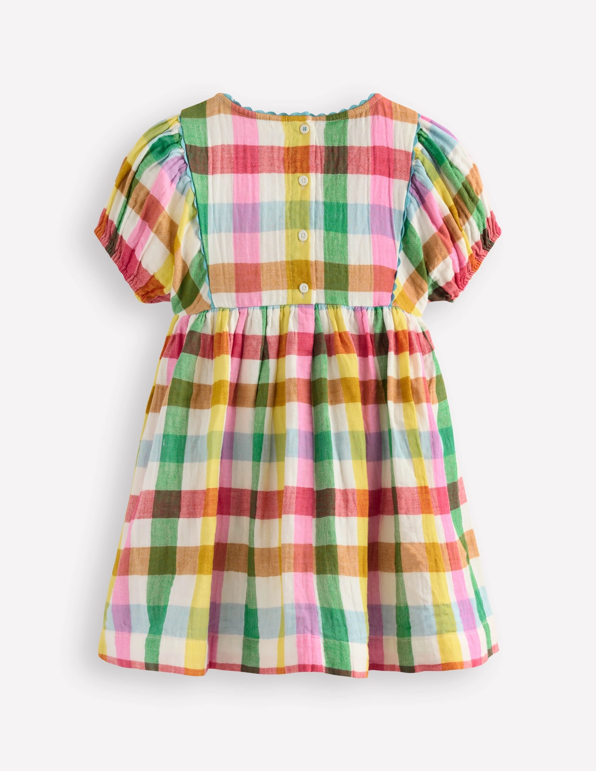 Puff Sleeve Double Cloth Dress-Multi Check