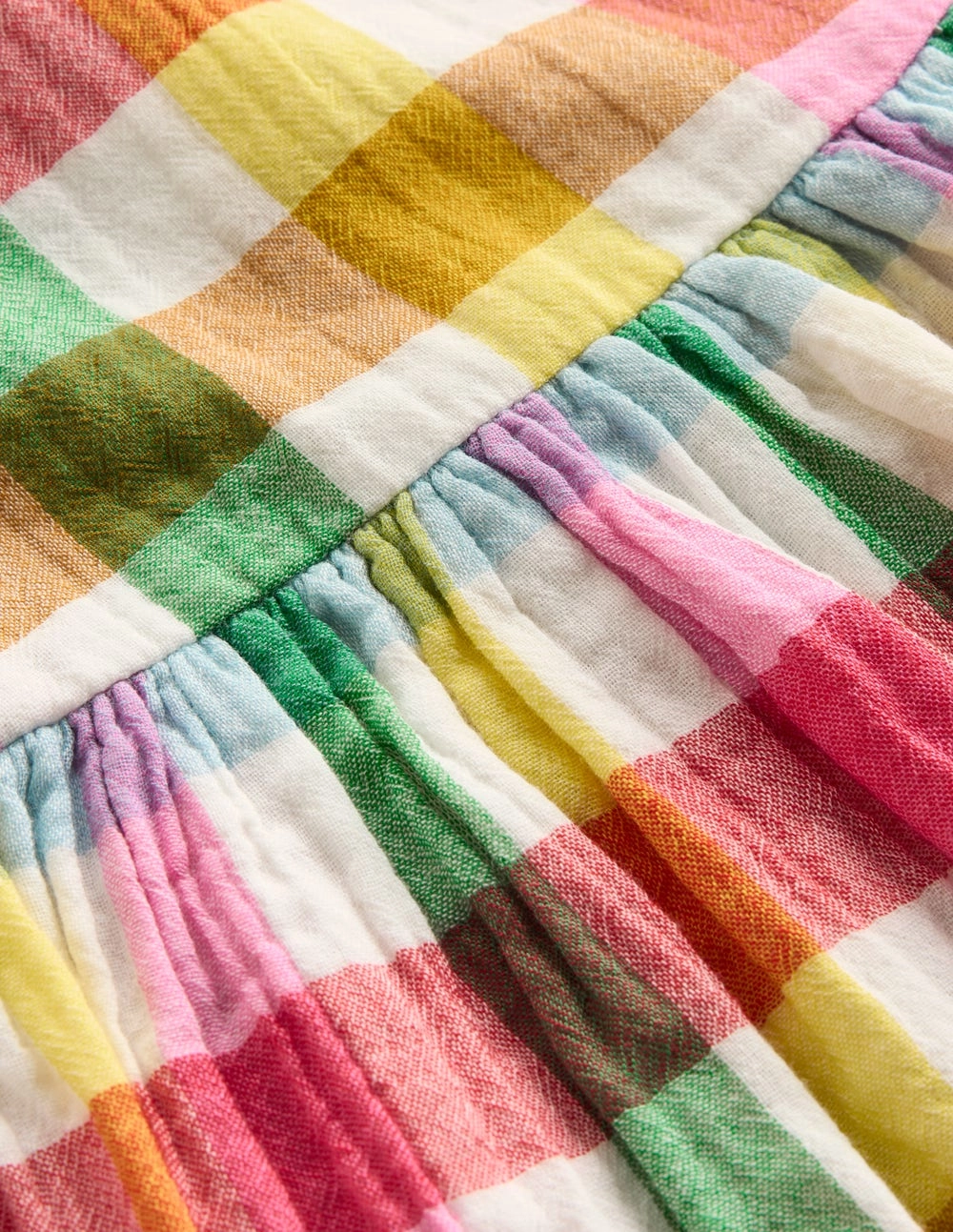 Puff Sleeve Double Cloth Dress-Multi Check