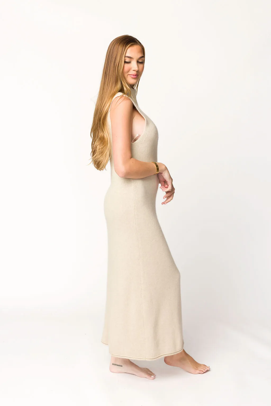 Quinn Turtleneck Maxi Dress in Beige