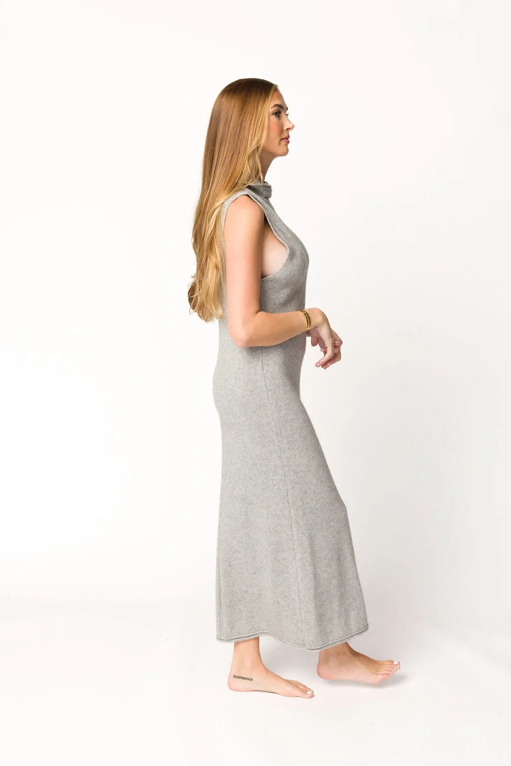 Quinn Turtleneck Maxi Dress in Heather Grey