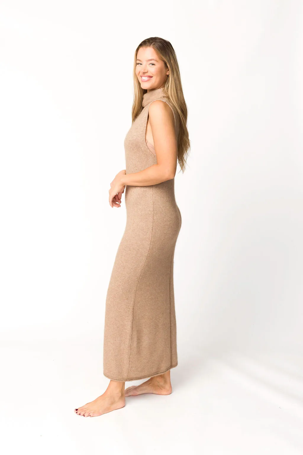 Quinn Turtleneck Maxi Dress in Taupe