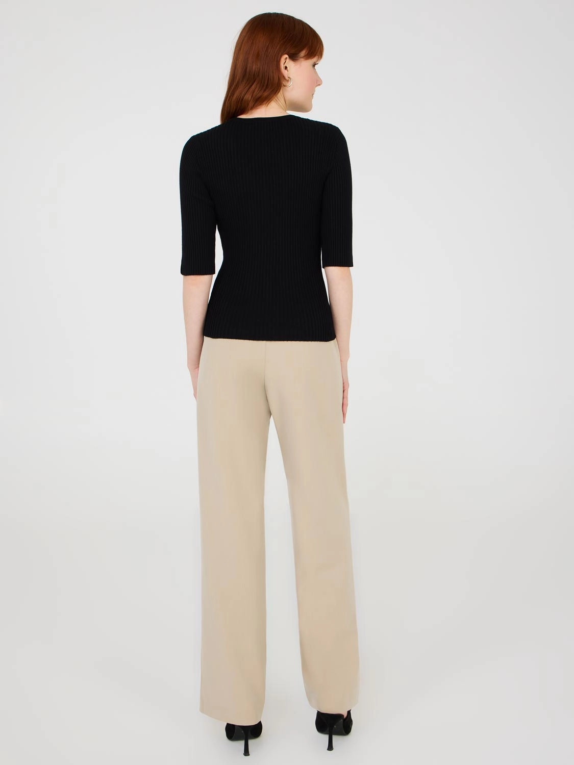 Ribbed V-Neck Button-Front Sweater