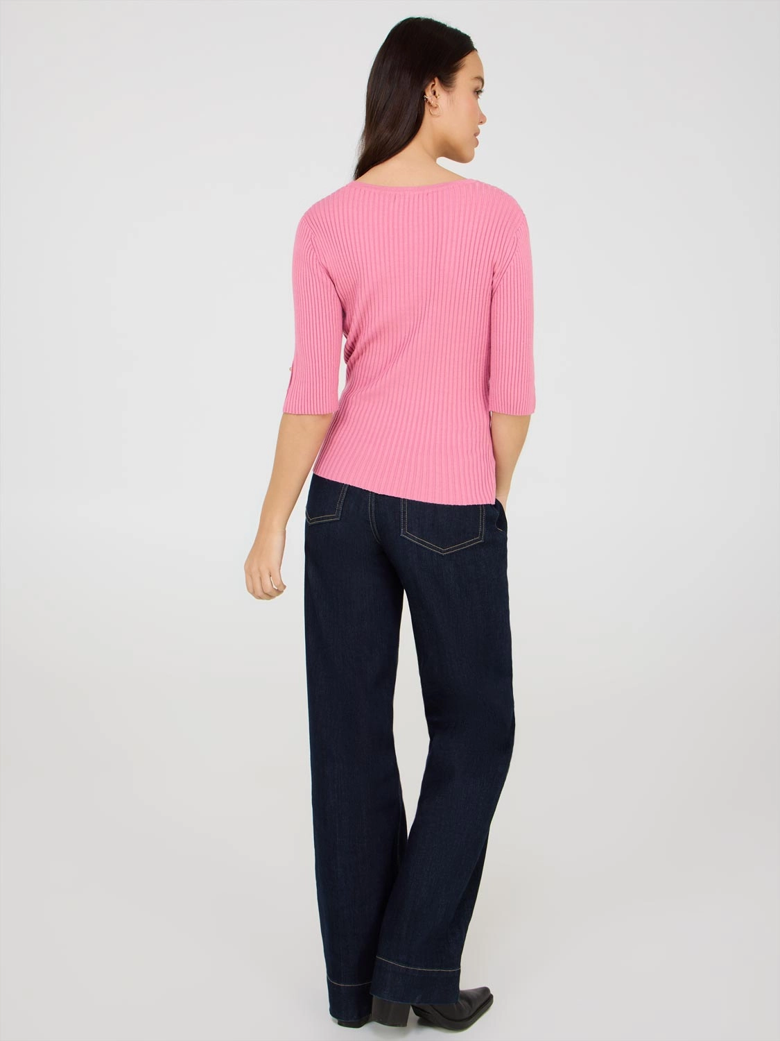 Ribbed V-Neck Button-Front Sweater
