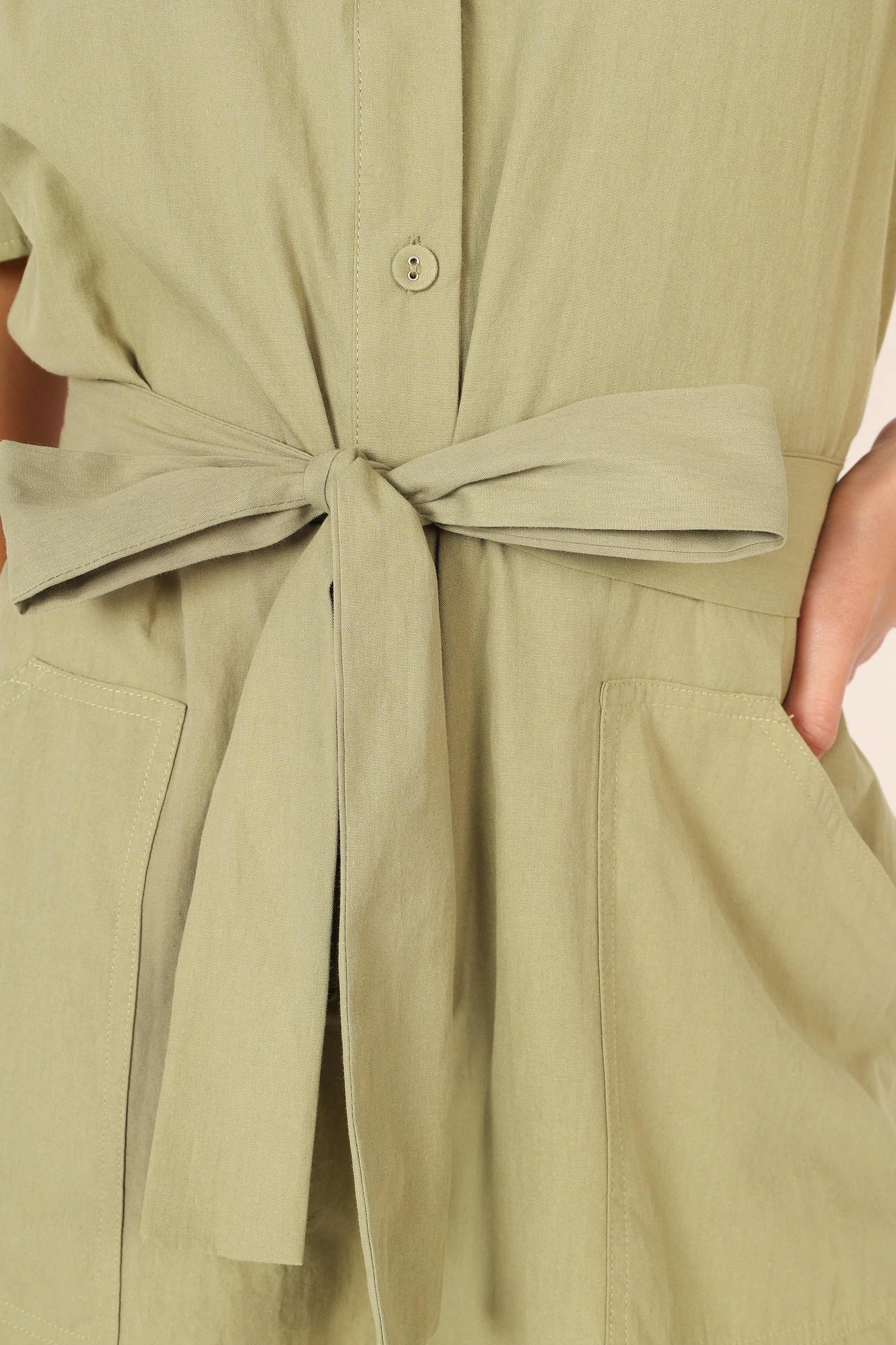Riley Waist Tie Playsuit - Olive