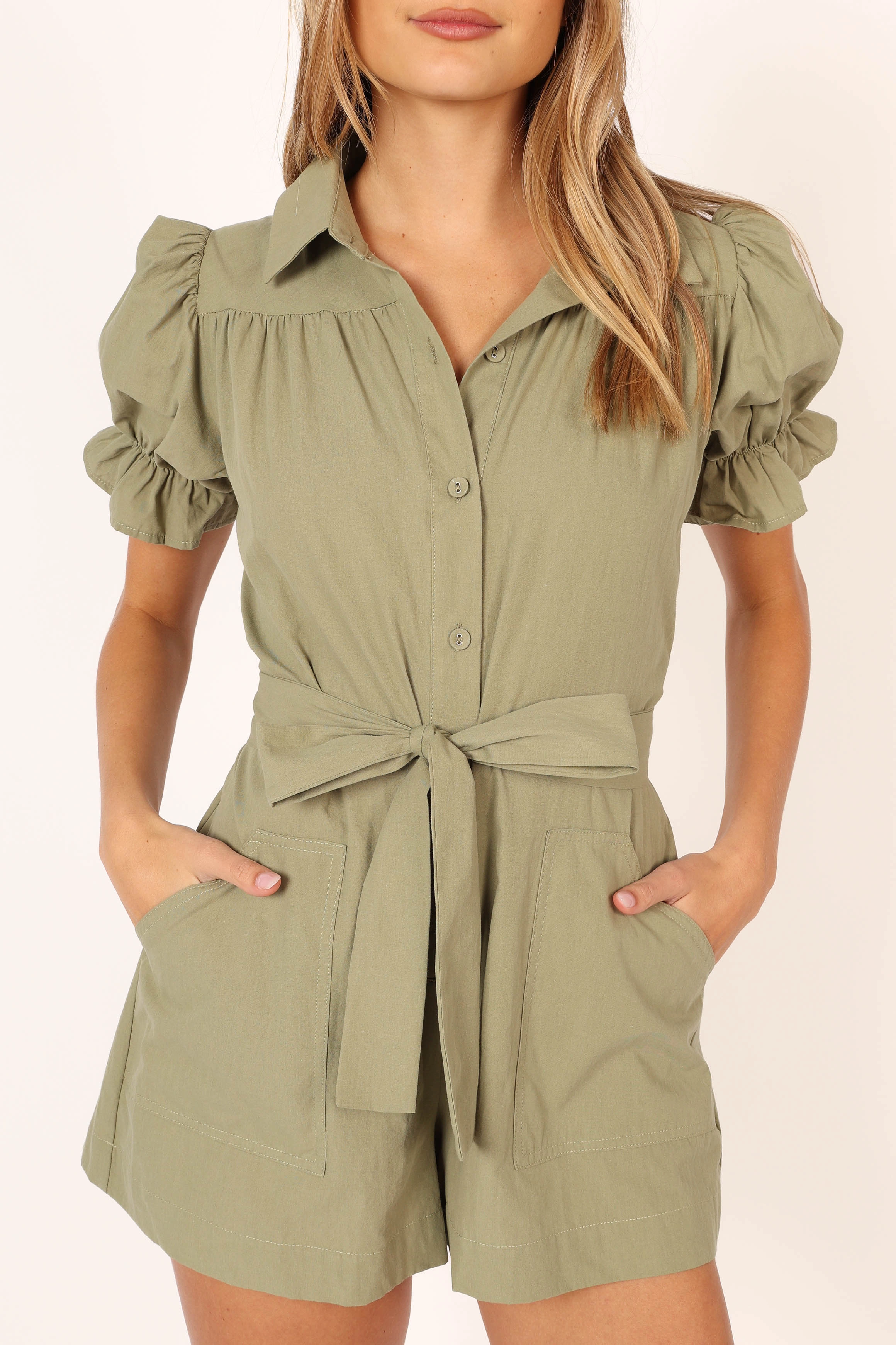 Riley Waist Tie Playsuit - Olive