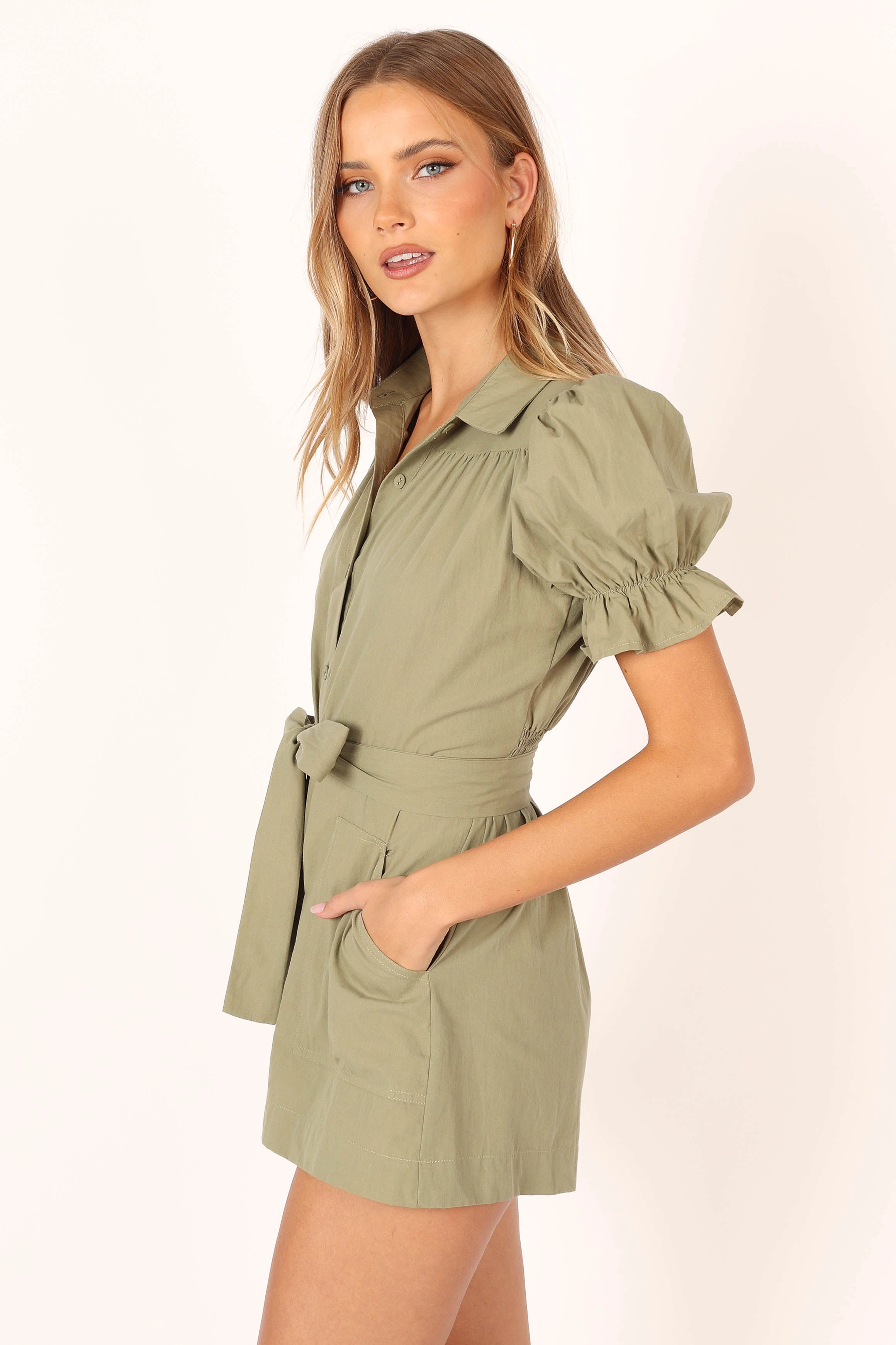 Riley Waist Tie Playsuit - Olive