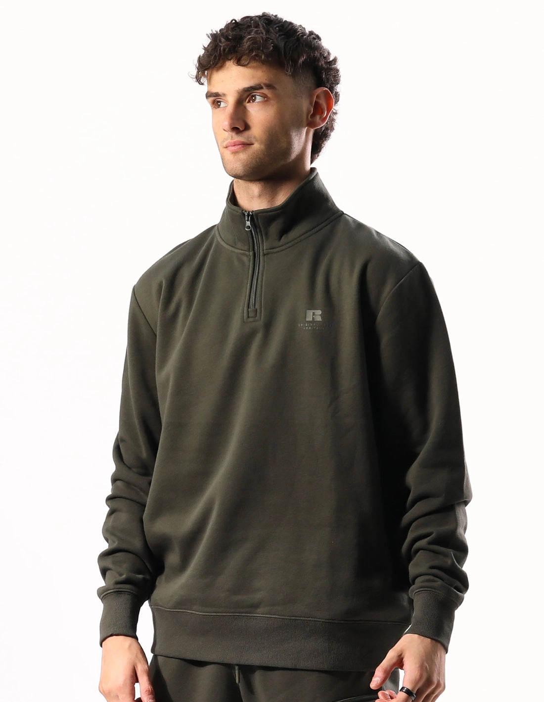 RUSSELL MEN'S BROOKLYN OLIVE QUARTER ZIP TOP