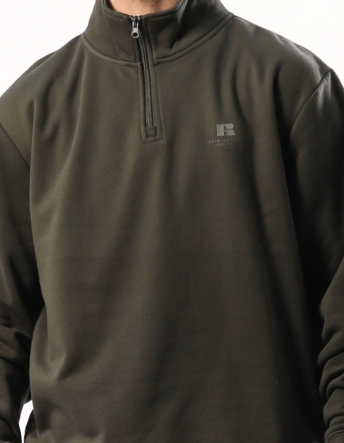 RUSSELL MEN'S BROOKLYN OLIVE QUARTER ZIP TOP