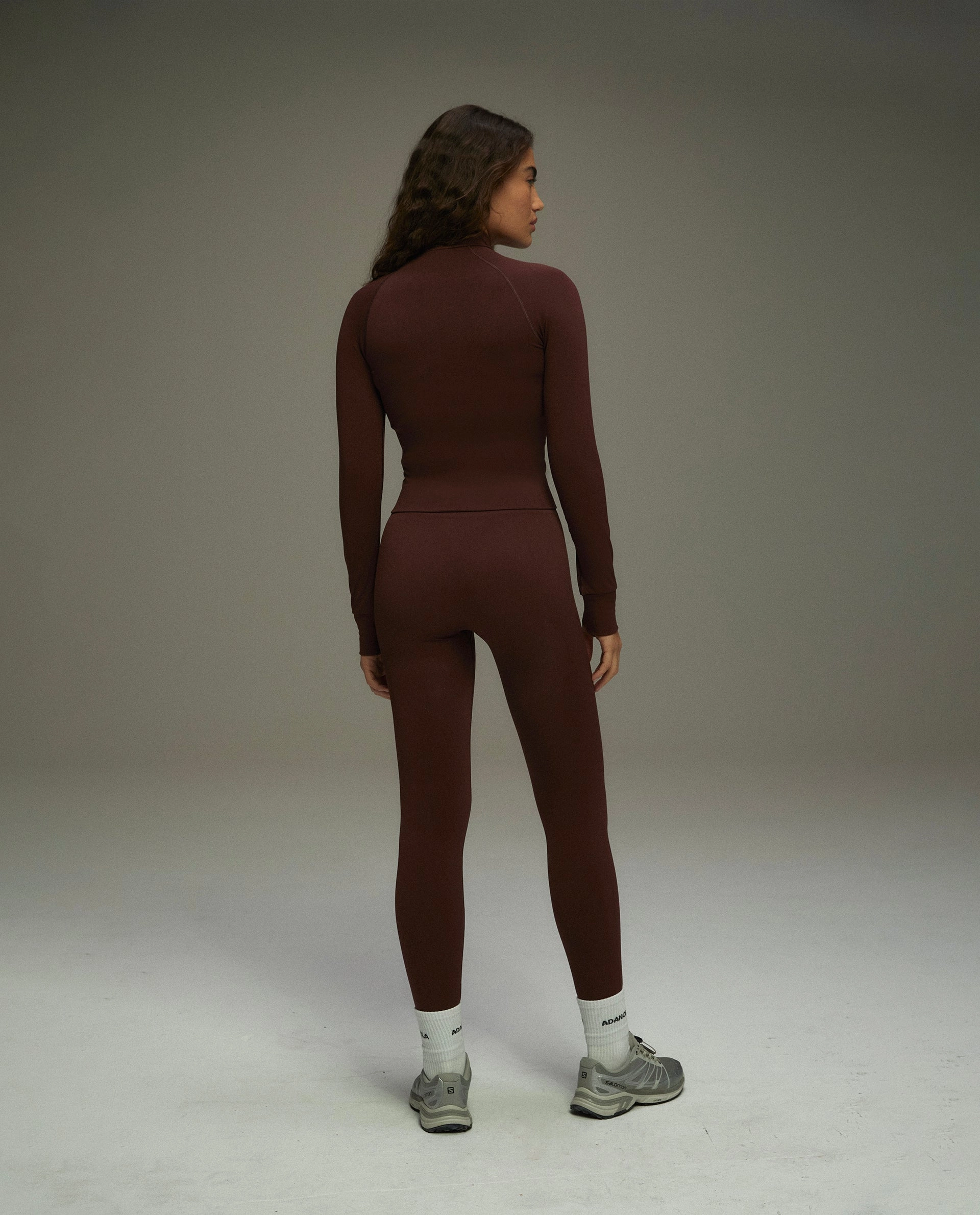 Seamless Long Sleeve Full Zip Top - Burgundy