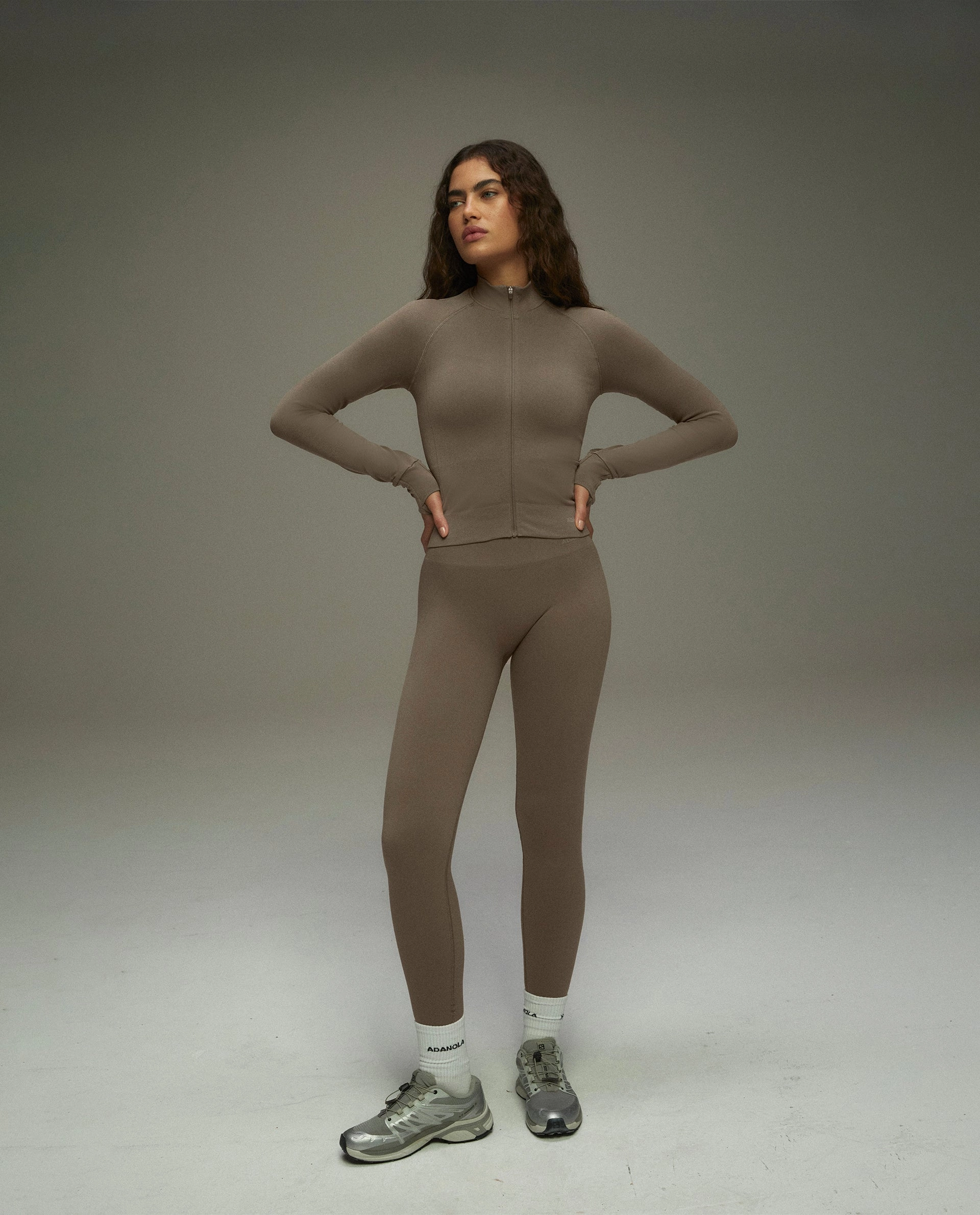 Seamless Long Sleeve Full Zip Top - Cocoa Brown