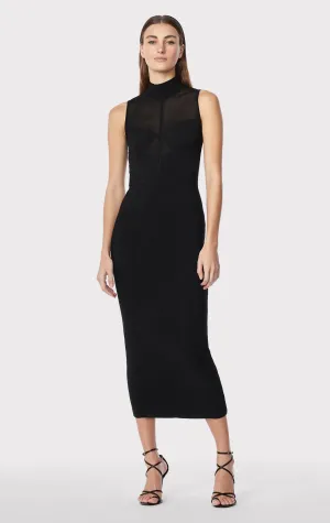 SHEER INTARSIA BUSTIER MIDI DRESS