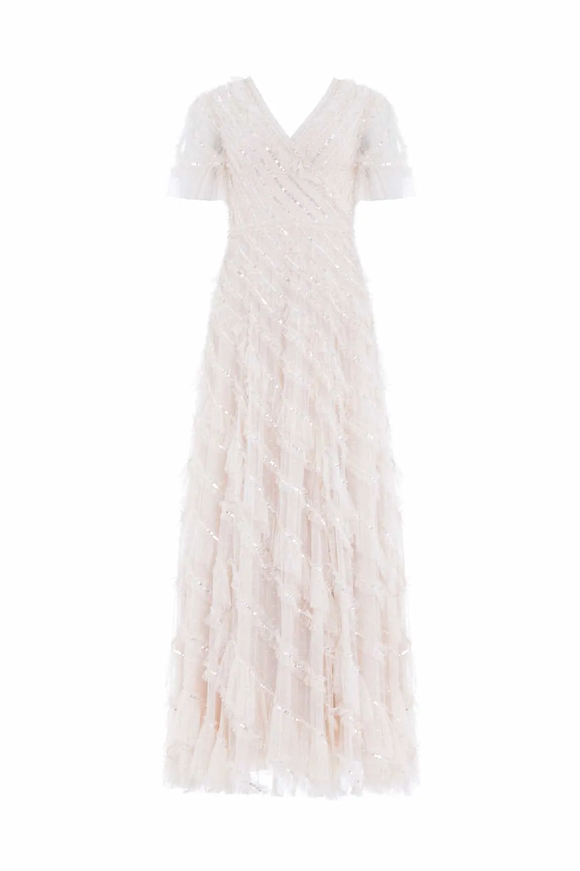 Spiral Sequin V-Neck Ankle Gown