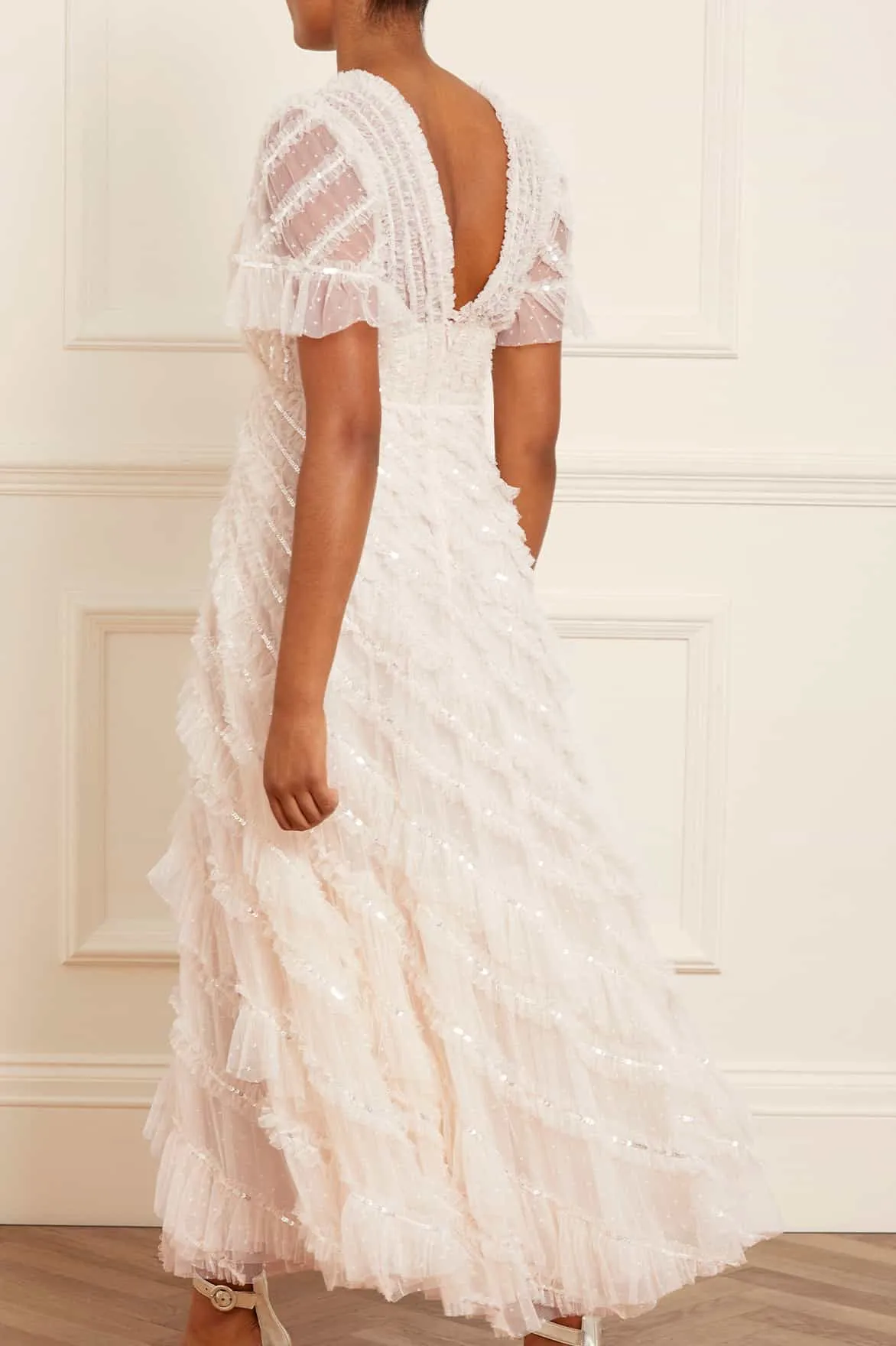 Spiral Sequin V-Neck Ankle Gown