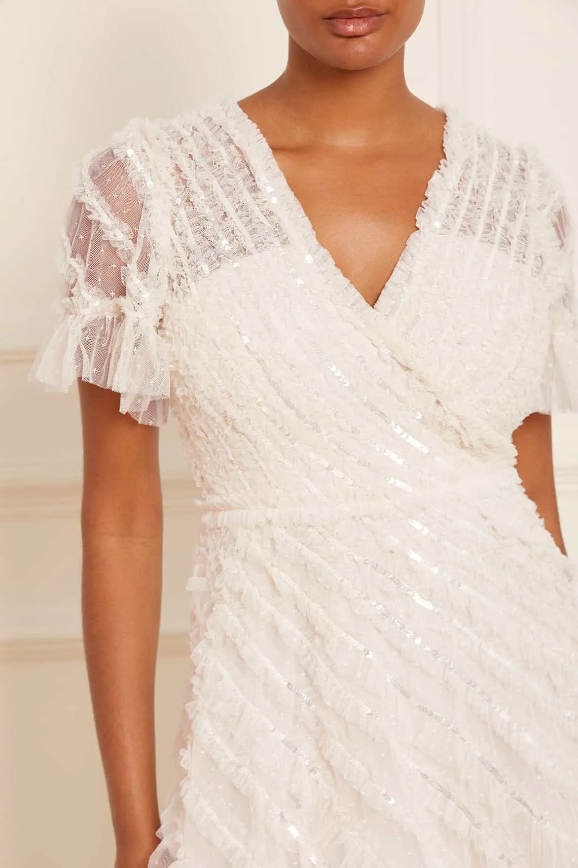 Spiral Sequin V-Neck Ankle Gown