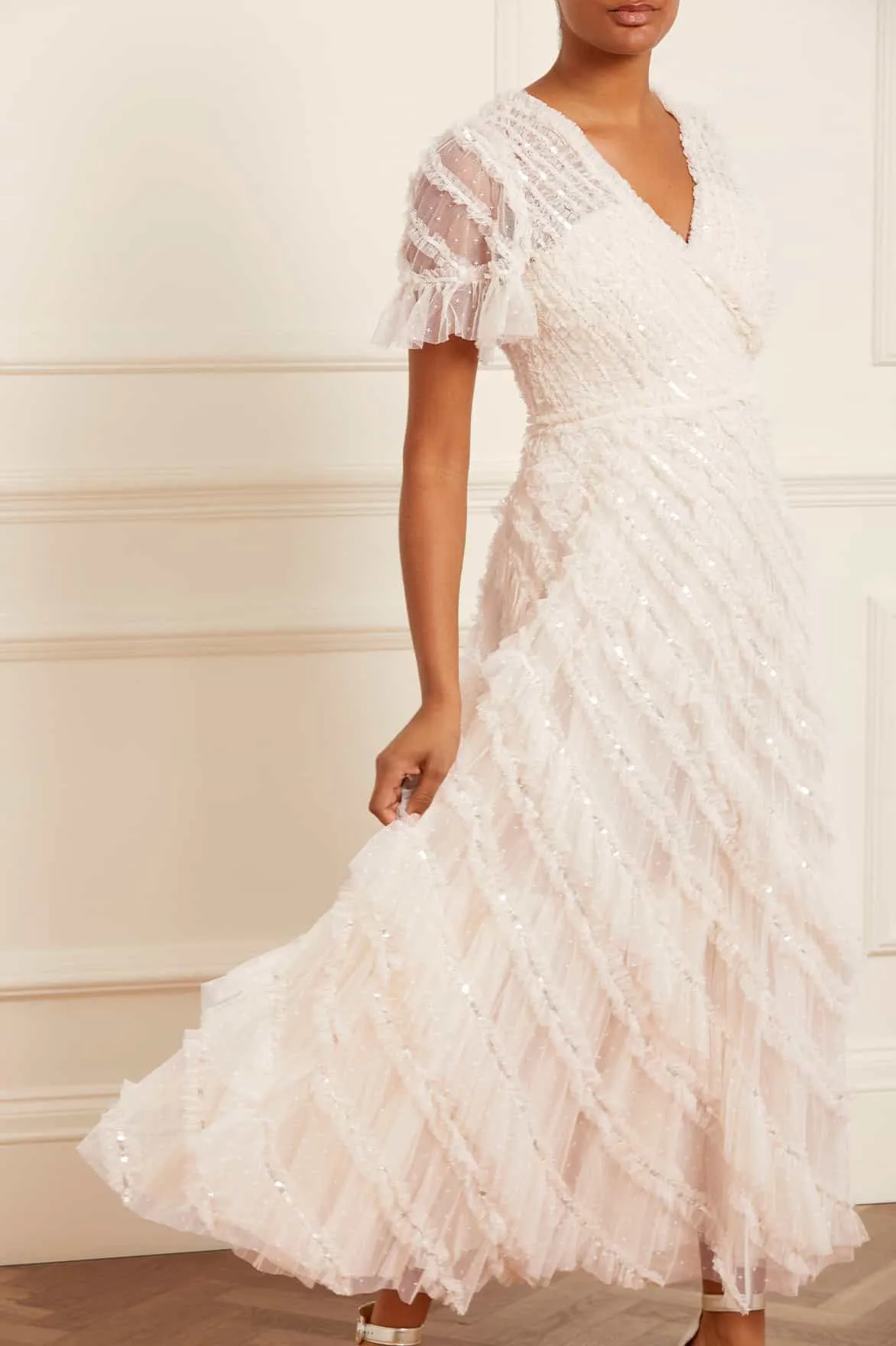 Spiral Sequin V-Neck Ankle Gown