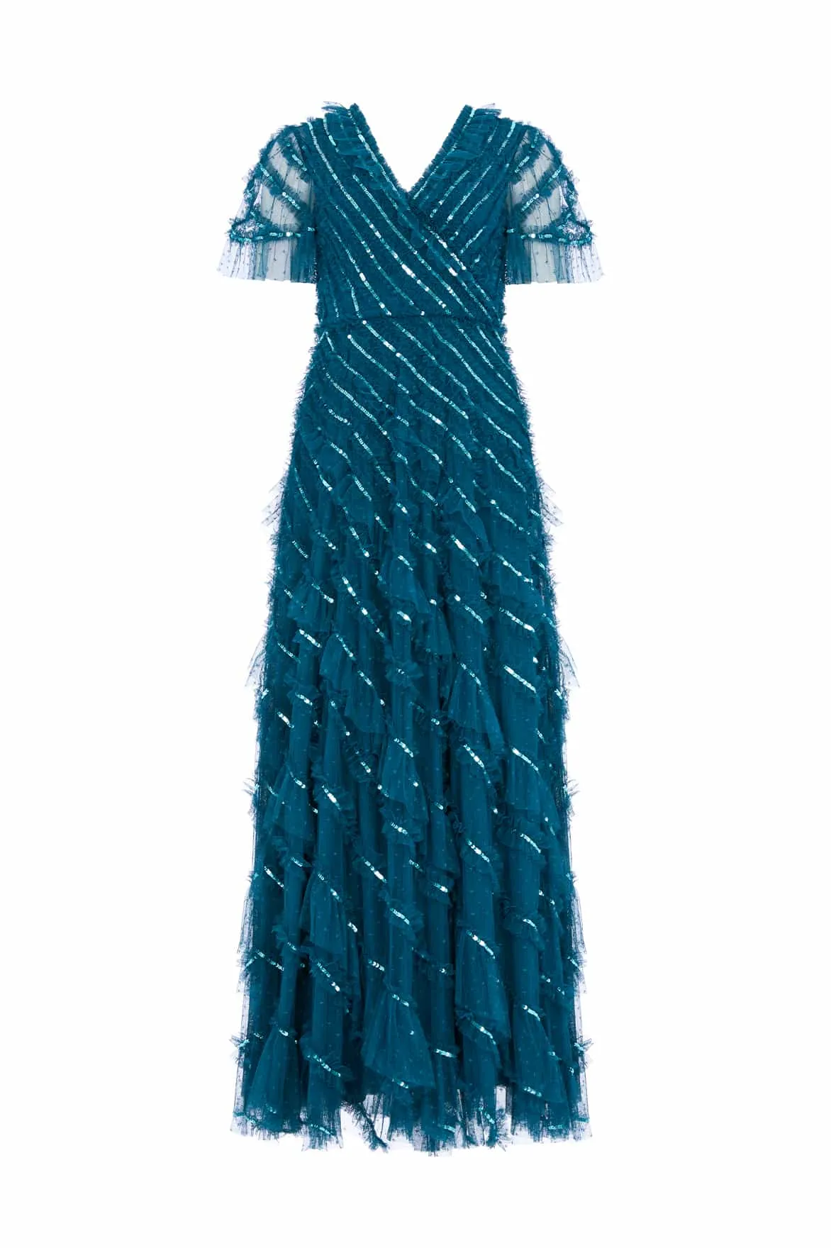 Spiral Sequin V-Neck Ankle Gown