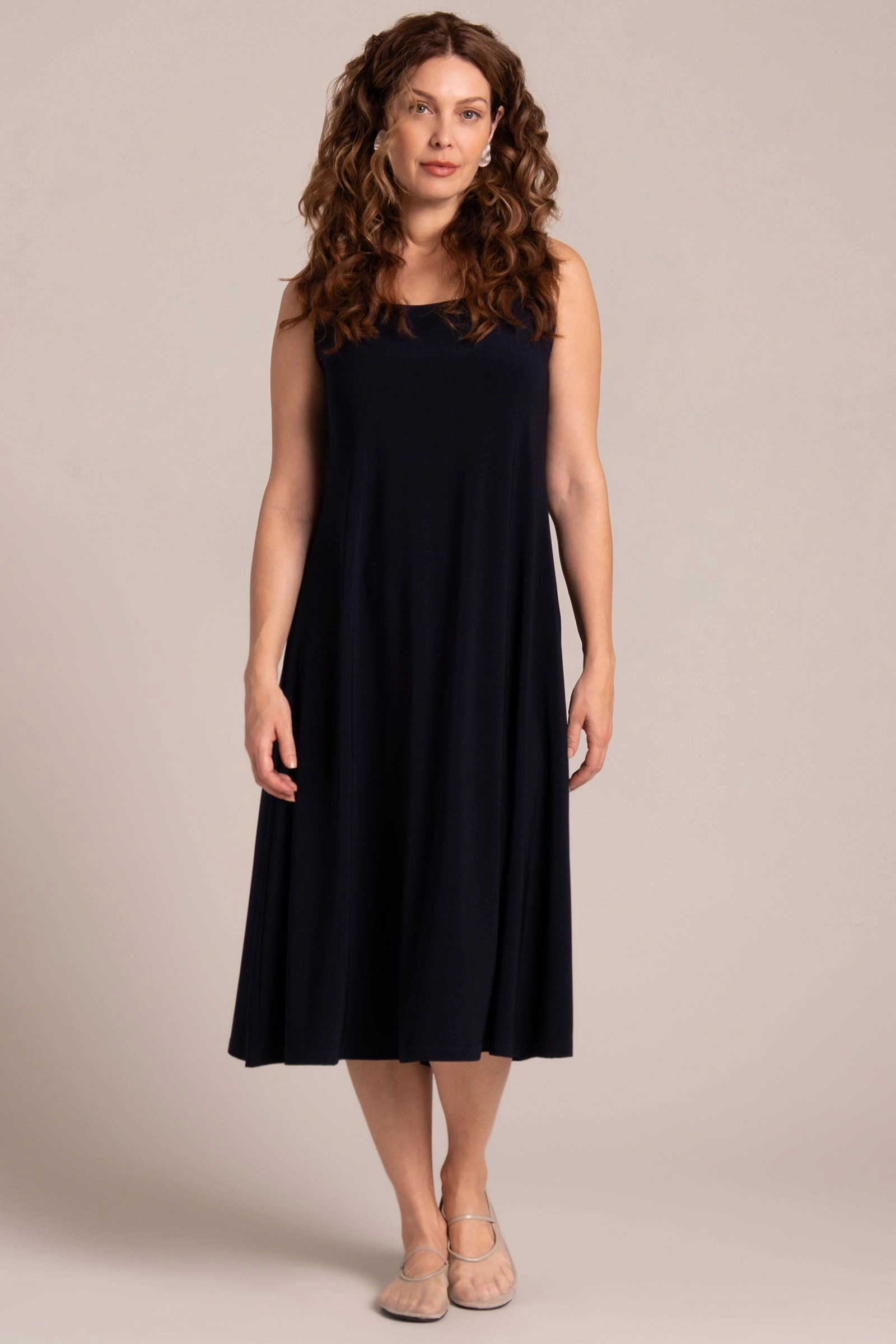 Square Neck Fit and Flare Dress | Navy
