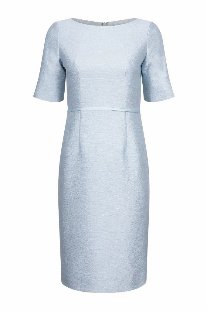Summer Brocade Dress in Sky Blue with Elbow Length Sleeve - Angie